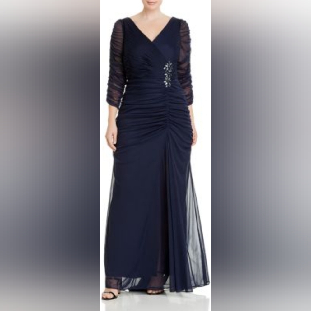 Adrianna Papell Navy Blue Rutched Dress Size 22W